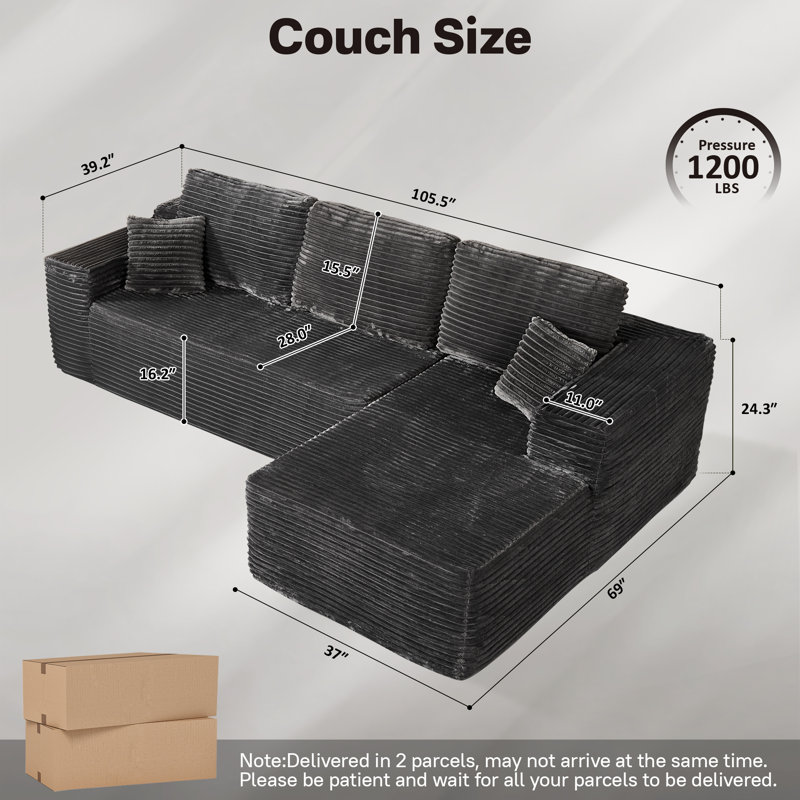 Cozza Boneless 2 - Piece Upholstery Compression Sofa, No Assembly Required Sectional Free Combination Couch with L-Shape Chaise
