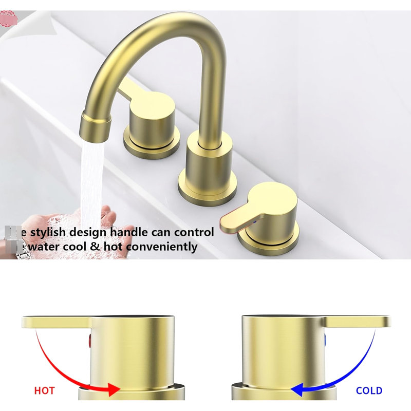 8 Inch 2 Handle Bathroom Sink Faucet With Pop Up Drain, Brushed Gold, 360 Swivel Spout, Lead - , Easy Installation, For Laundry Room And Widespread In , To Clean Surface, Suitable Washroom Rv Use