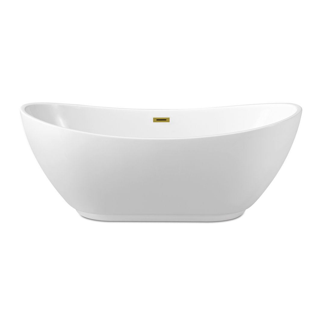 62" Streamline Freestanding Soaking Acrylic Bathtub With Drain and Bamboo Tray Streamline Bath Drain