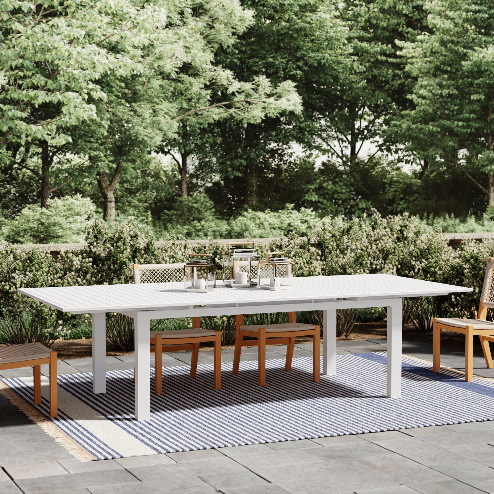 95.5'' Extendable Aluminum Outdoor Dining Table, White