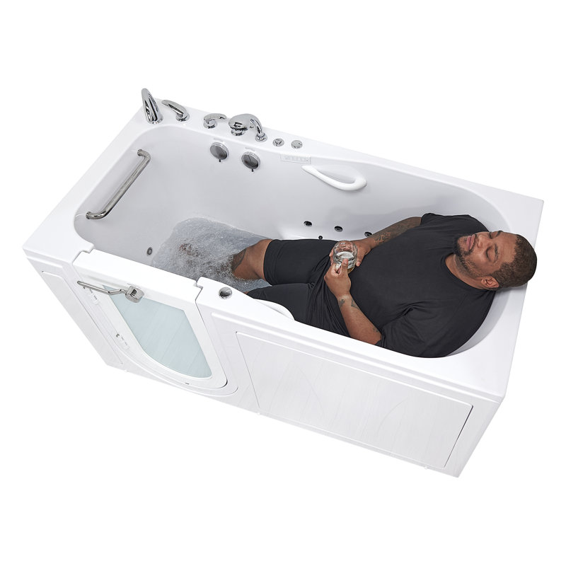 Ella Shak 36"x72" Acrylic Air + Hydro Massage + Foot Massage Walk-In Bathtub , Left Outward Swing Door, 2" Dual Drain, Ella 5 Piece Fast Fill Faucet, Heated Seat + Backrest