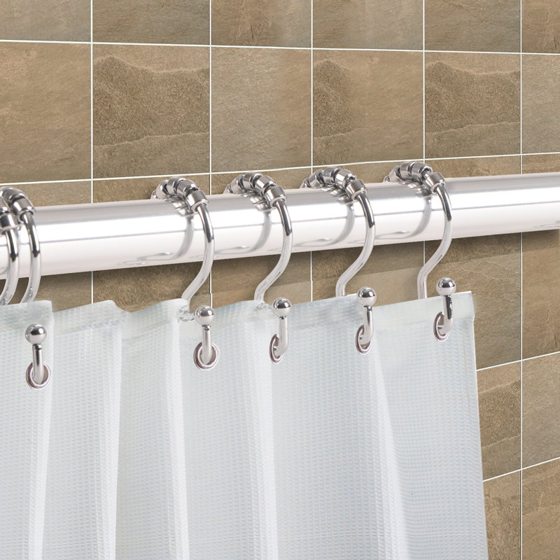 Chrome Double Roller Shower Curtain Hooks Set of 12