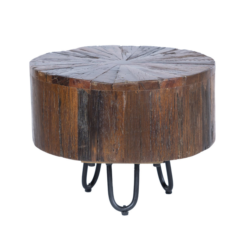 Handmade Jungle Wood End Table with Metal Hairpin Legs