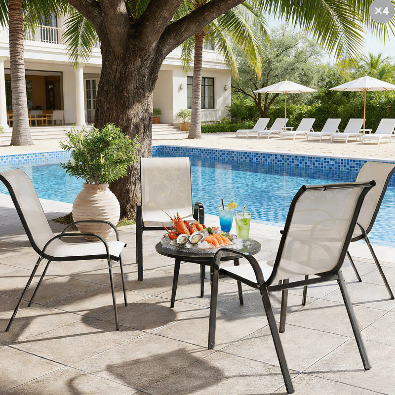 Ensemble de 4 chaises d'extérieur empilables, Beige