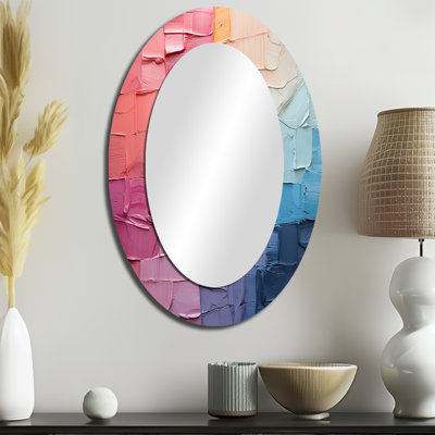 Abstrait patchwork III - grand miroir mural ovale sur métal