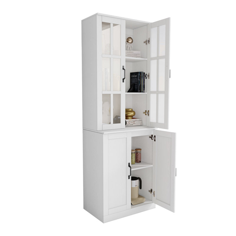 Garde-manger 71 po x l 23,6 po avec bibliothèques et huche de porte en verre, Blanc