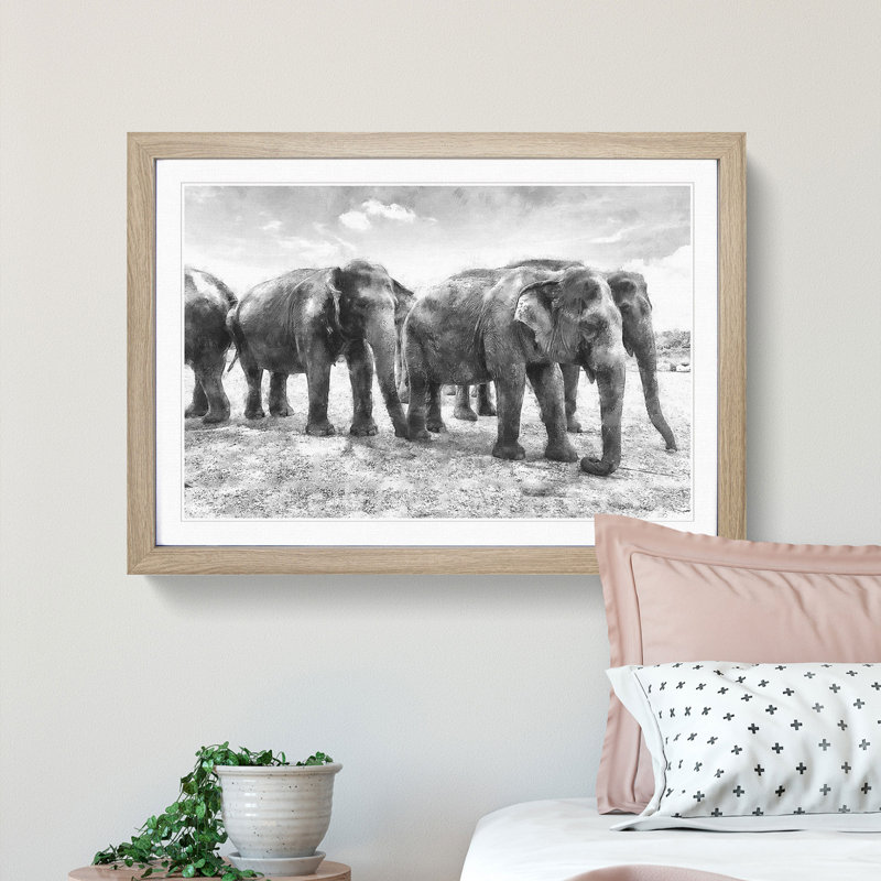 Elephants in Sri Lanka - Framed Print, 33cm H x 45cm W x 2cm D, Oak Framed