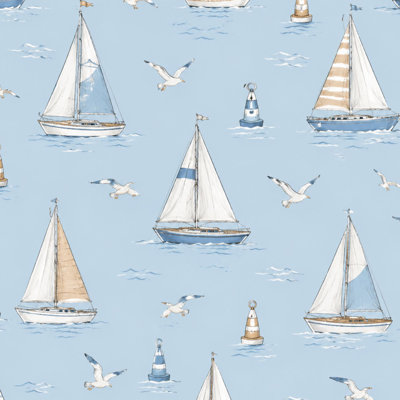Papier peint adhésif peler et coller voiliers voiles blanches mouettes bleu clair papier contact mural amovible auto-adhésif décoration murale pour armoires de cuisine de chambre à coucher 24 po x 118 po