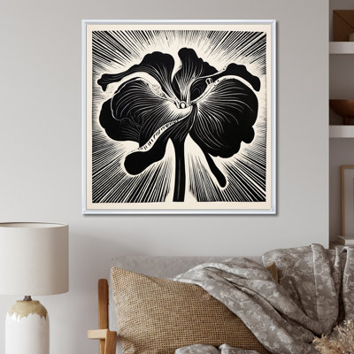 Fleur d'iris abstrait noir et blanc sur toile