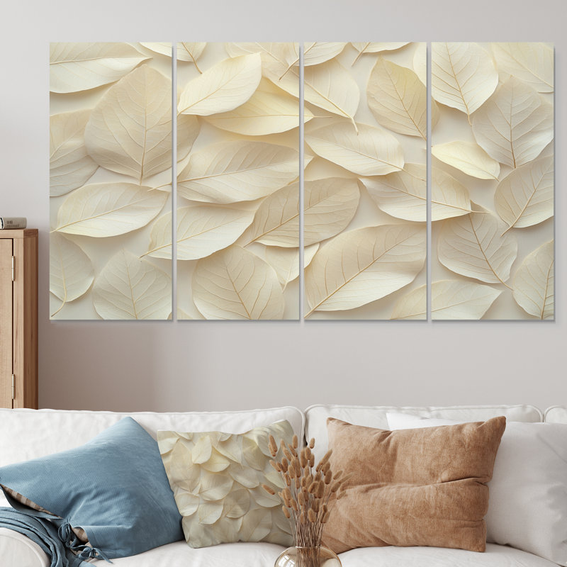 Feuilles ivoire feuillage Collae IV - feuilles, art mural - décoration murale traditionnelle, 4, H 28 po x l 48 po