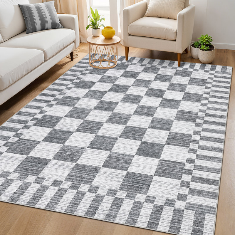 Checkered Rug for Living Room Washable Bedroom Rugs Non Slip Back Modern Classic Area Rug for Kids Boys Bedroom Home Decor Carpet for Dining Room Office