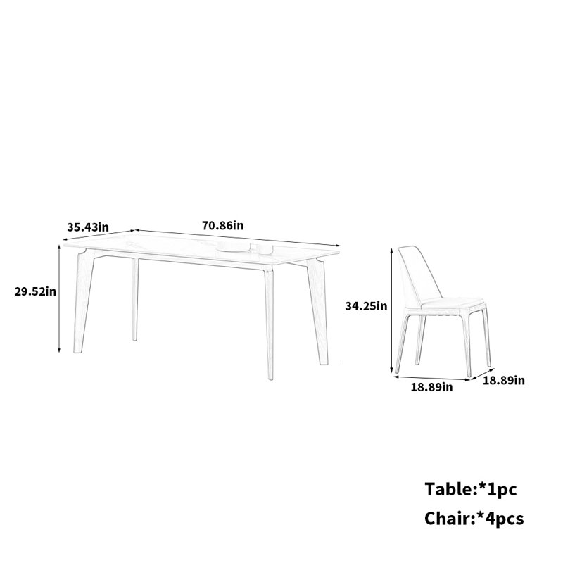 Ensemble de chaises de table en bois de frêne naturel, H 29,52 po x L 70,86 po x l 35,43 po