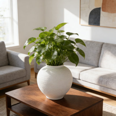 Large White Ceramic Vase, 9 Inch Round Farmhouse Vase With Wide Mouth For Fresh Or Dried Flowers, Home Decor For Living Room, Table, Mantel, Shelf, Entryway, And Bathroom