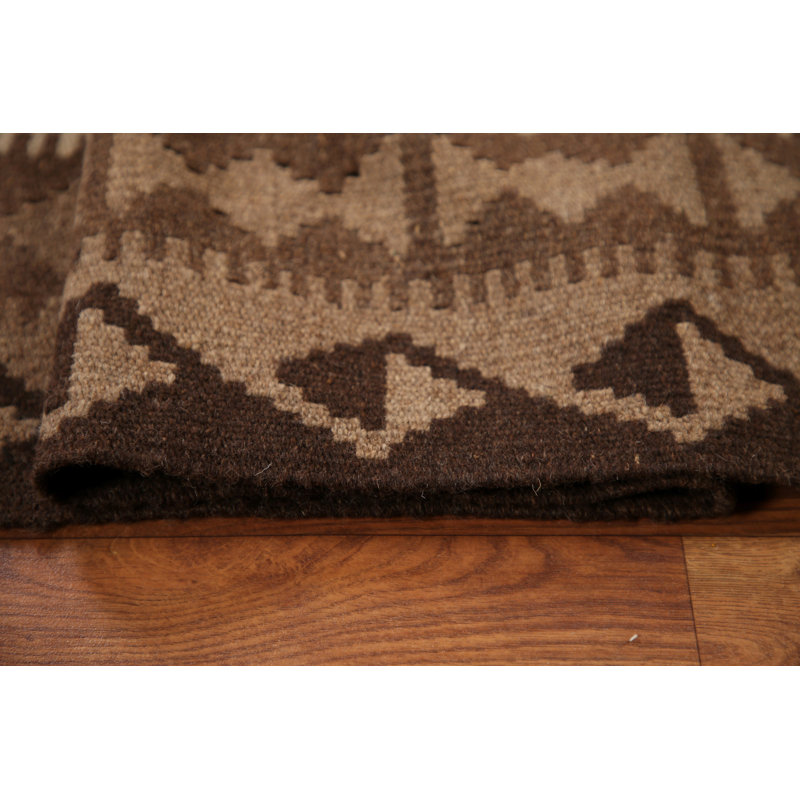 Brown Kilim Wool Area Rug 7x10