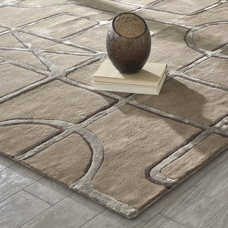 Wool Geometric Area Rug in Brown, Rectangle 9' x 12'