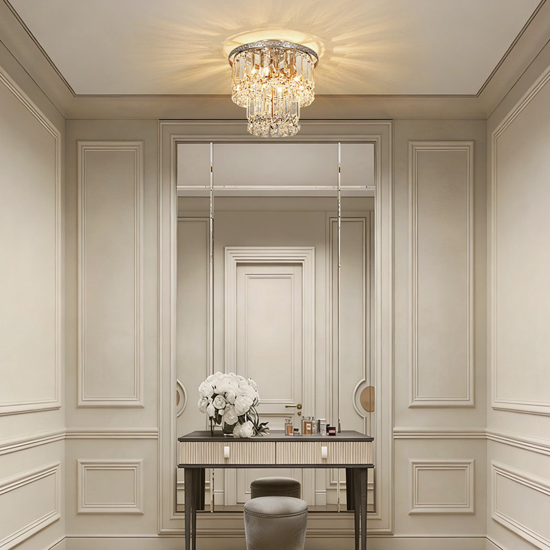  Plafonnier encastré en cristal 3 lumières, Trois lumières, H 9,1 po x l 9,8 po x P 9,8 po