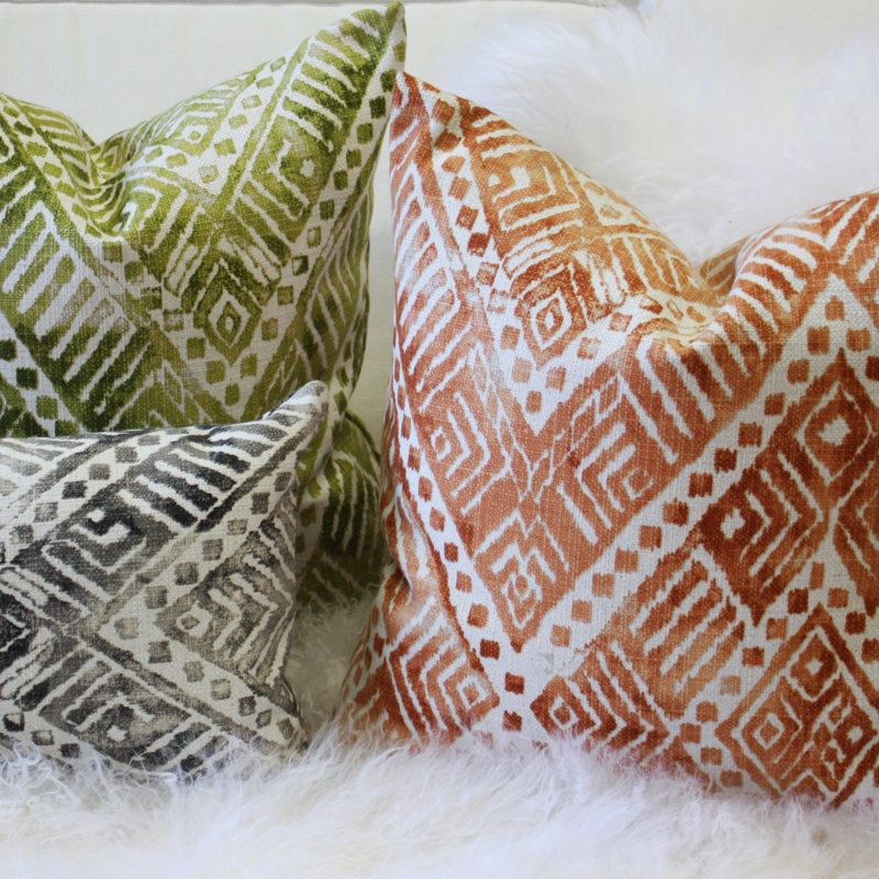 Tangga Geometric Cotton Blend Throw Pillow, Blue