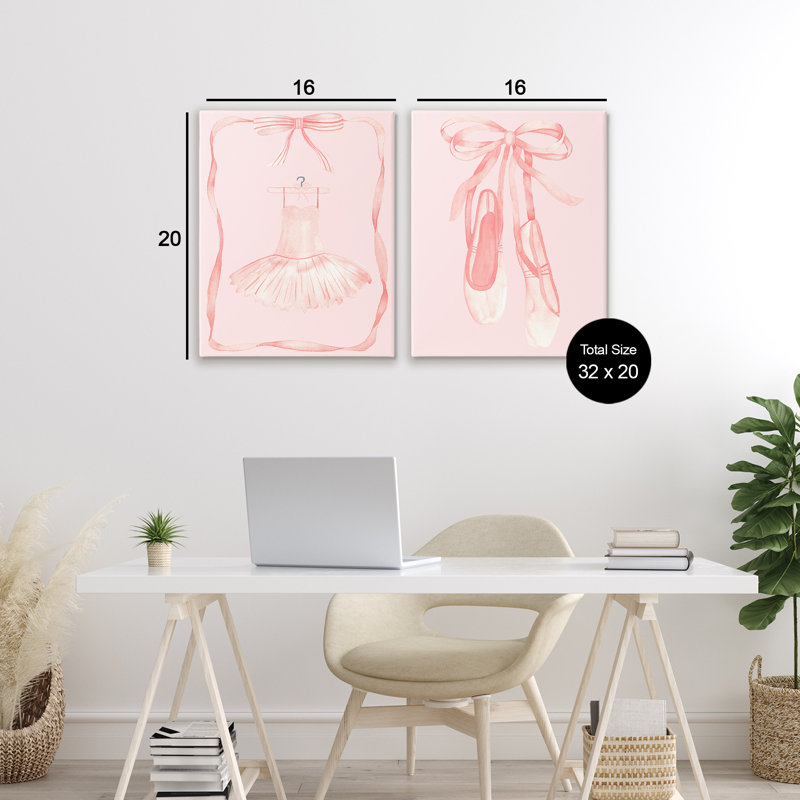 Ensemble de 2 toiles de ballerine et de pantoufles pastel, design par Nina Jacobs, H 20 po x l 16 po