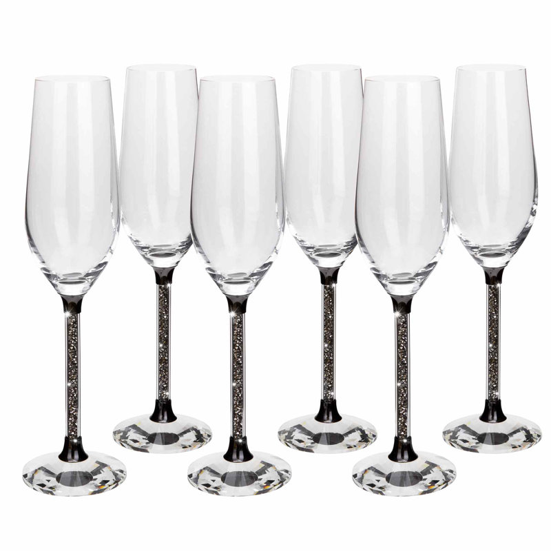 Sparkles Home | Flûtes à tiges Vetrina | Verres à vin en cristal | Accents de strass, 6, Gris anthracite