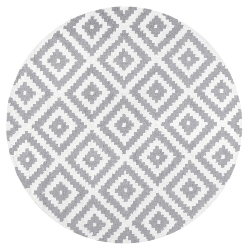 Kellee Hand Tufted Geometric Wool Gray Area Rug, Round 4'