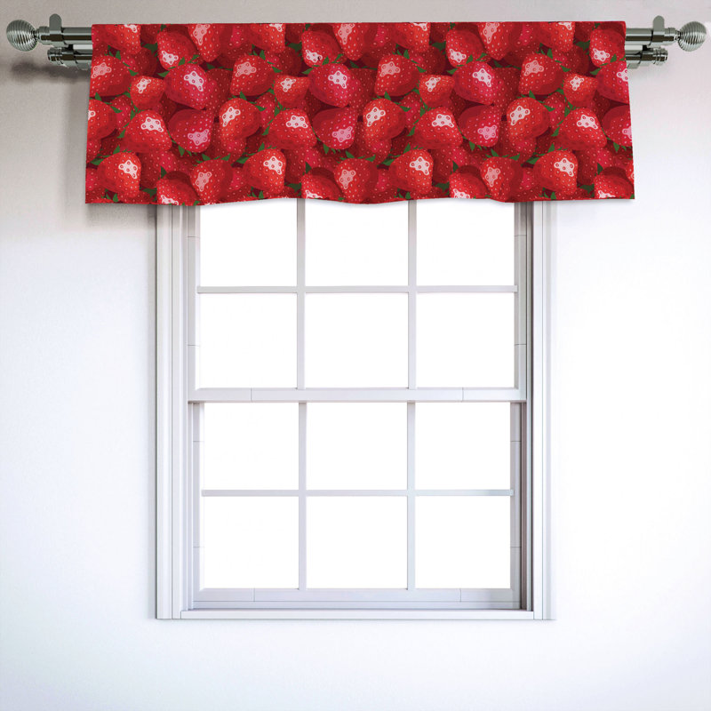 Strawberry Print Jade Green Red Satin Window Valance