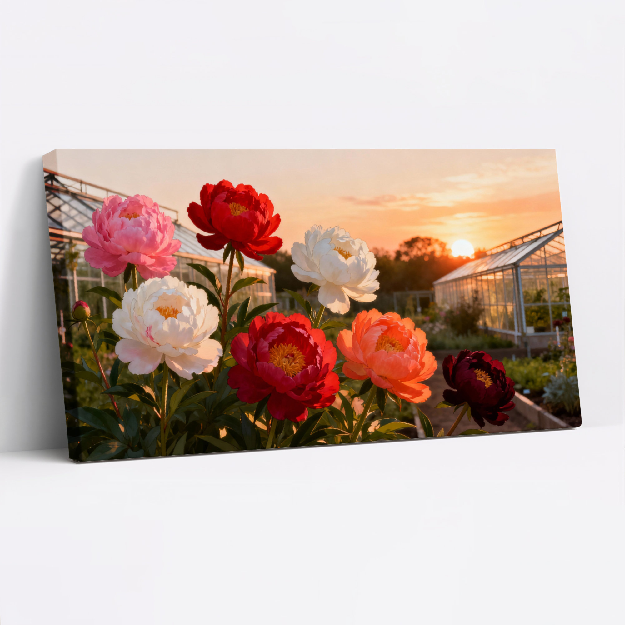 Red Barrel Studio® Peony Flowers Sunset Garden Canvas Wrapped Wall Art ...