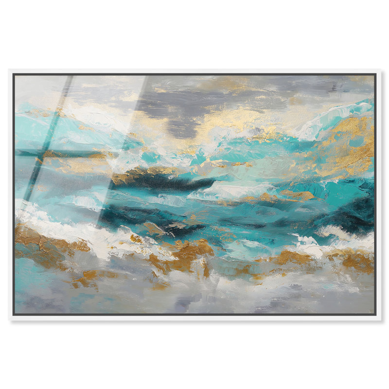 "Golden Tides", impression sur toile encadrée bleue et dorée par Art Remedy, cadre doré, 30 x 20, H 21 po x l 31 po