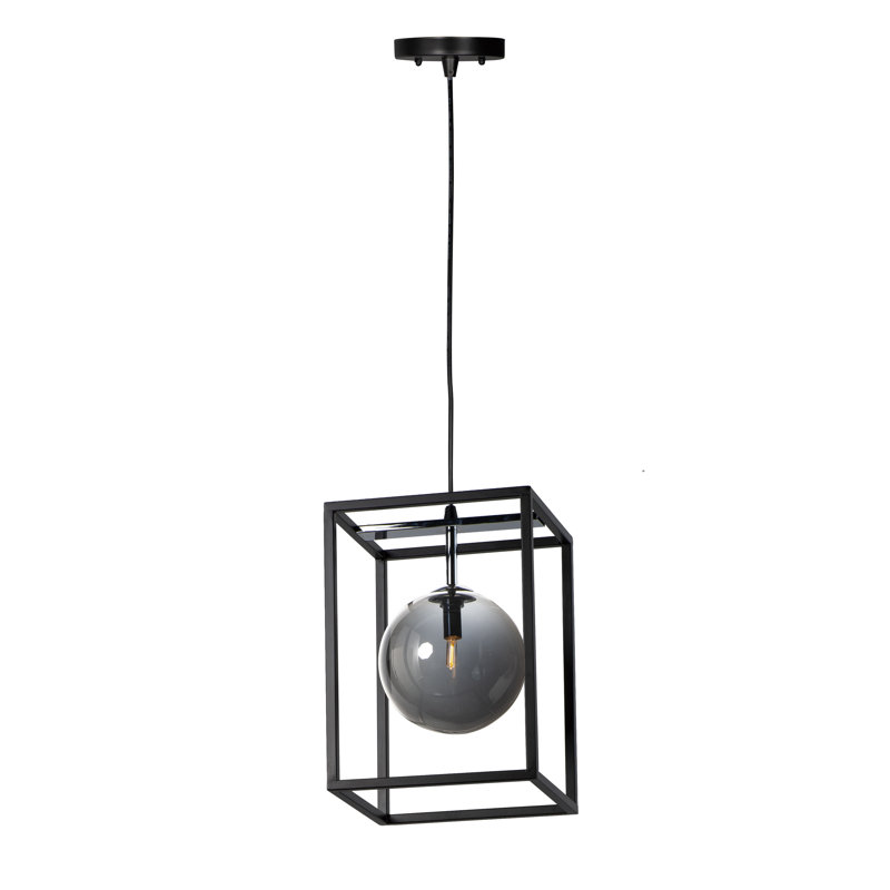 Waldenburg 1 - Light Single Pendant, Black/Polished Chrome, 14.5" H x 9.75" W x 9.75" D, Smoke