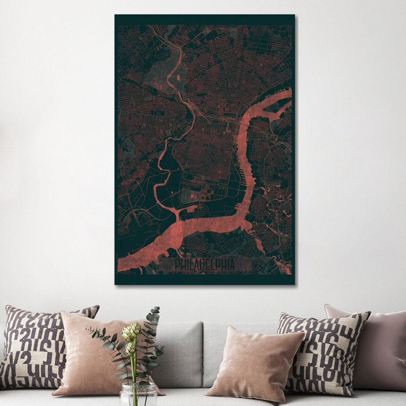 Philadelphia Infrared Urban Blueprint Map by Hubert Roguski - Wrapped Canvas Print, 152.5 cm H x 101.5 cm W