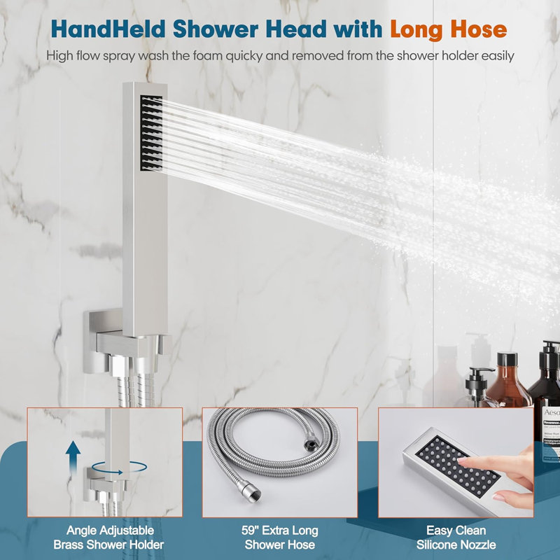 Alesco Luxury Shower System With High-Pressure Rainfall Showerhead And Handheld Spray Combo, Solid Brass Construction, Includes Valve And Trim Kit
