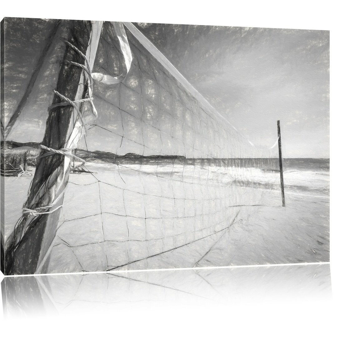 Leinwandbild Volleyballnetz am Strand in Grau