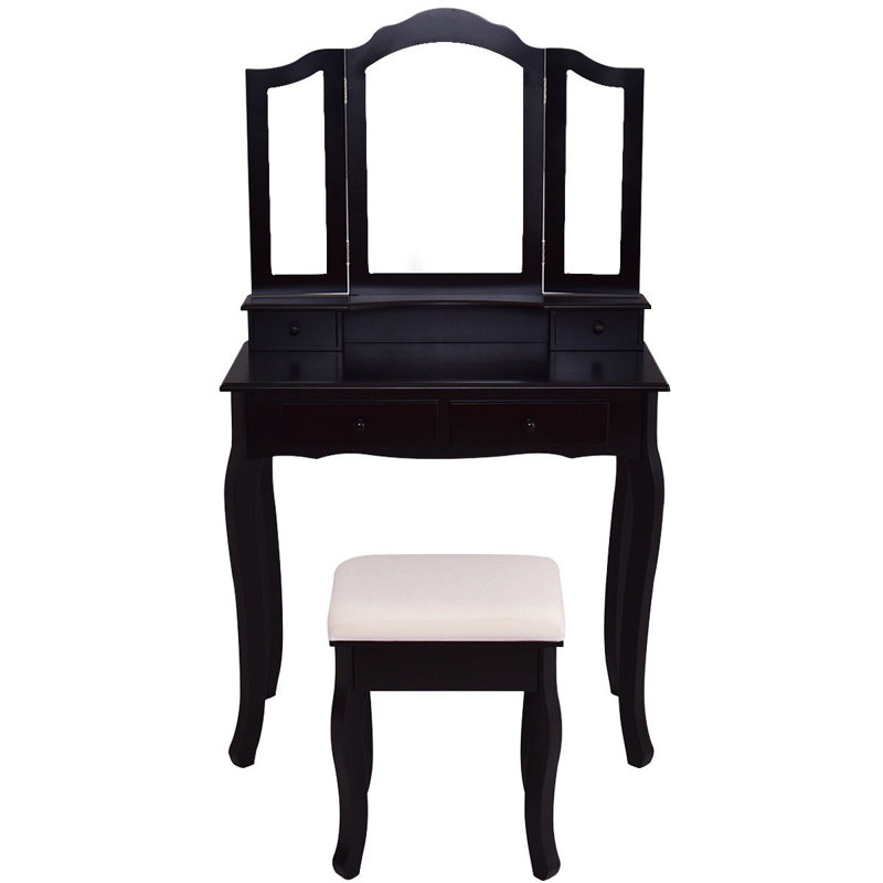 Ensemble coiffeuse et tabouret Kayo, Noir