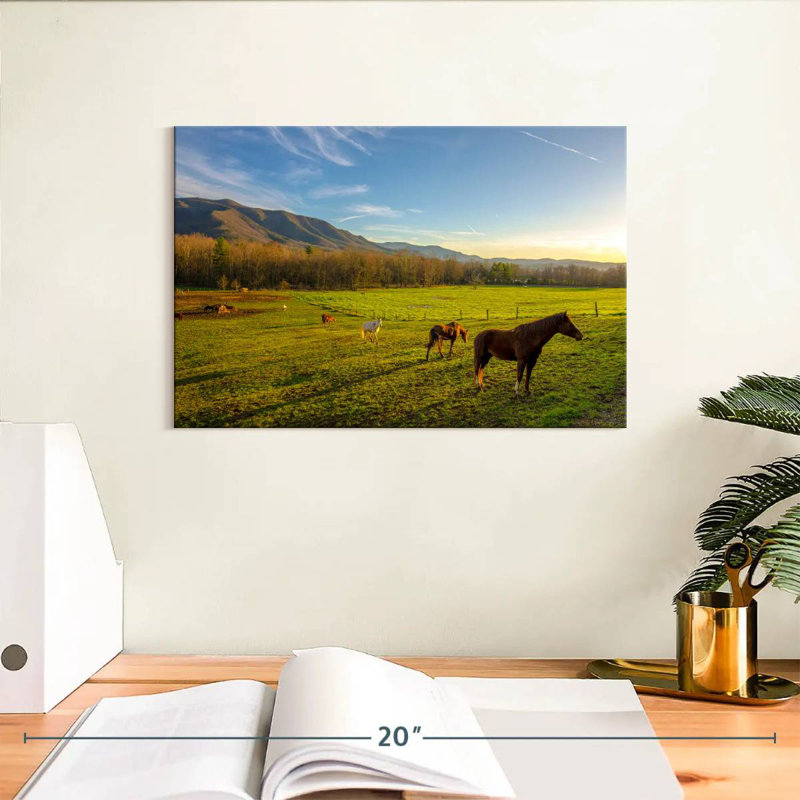 Alvord Horses In Farm Landscape, 8" H x 12" W