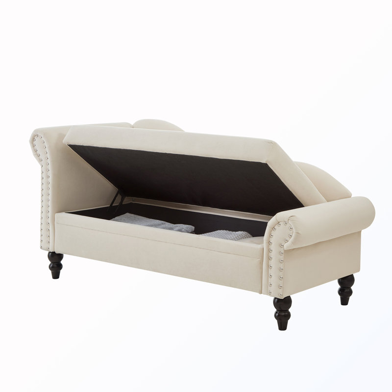 Chaise longue avec rangement et coussin, Beige