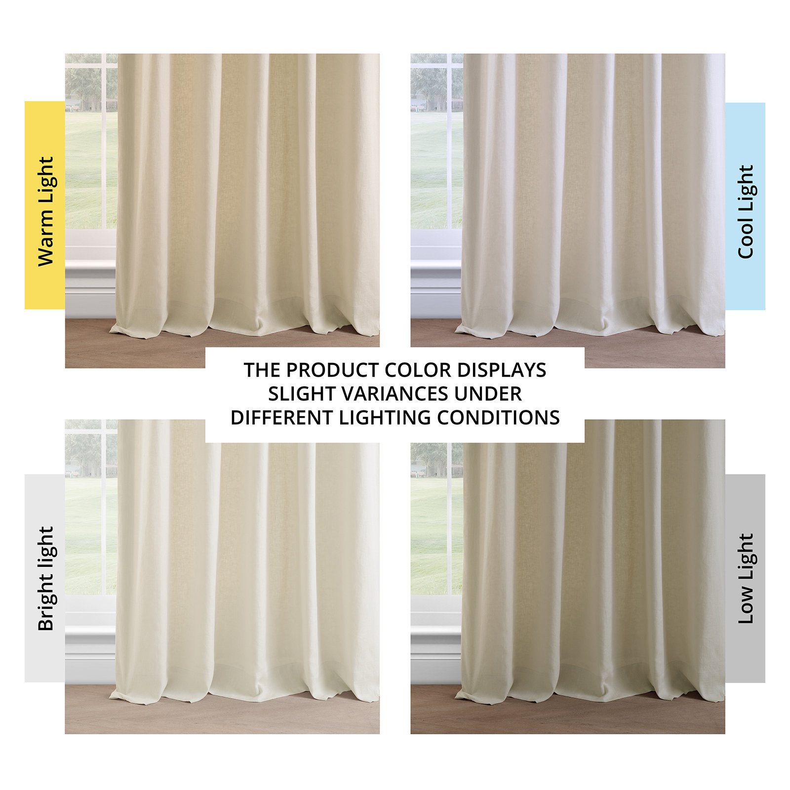 Briella French Linen Room Darkening Curtain, Ancient Ivory, 50" W x 96" L