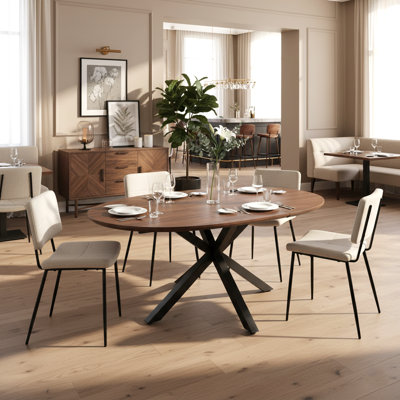 Ensemble de table de salle à manger extensible 5 pièces, table de salle à manger extensible ronde à ovale avec chaises rembourrées
