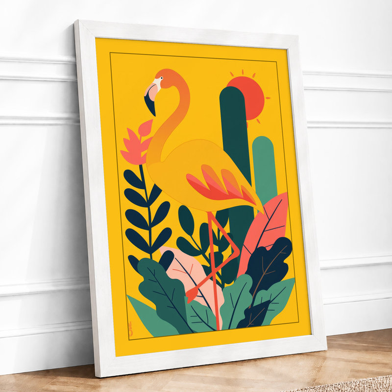 Flamingo Paradise Tropical - Framed Print, A4 - 29.7 x 21.0 cm, White