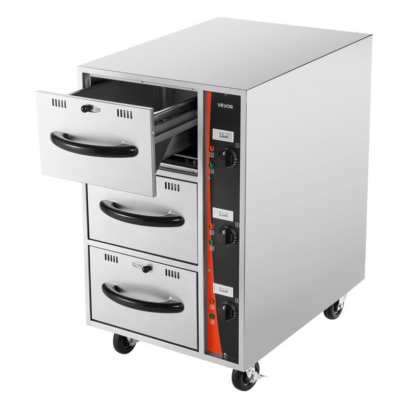 Chaufferette commerciale commerciale à tiroirs, chauffe-plats en acier inoxydable à trois tiroirs, armoire compacte autoportante, 85 ° F à 185 ° F, pour un restaurant, un hôtel et une boulangerie