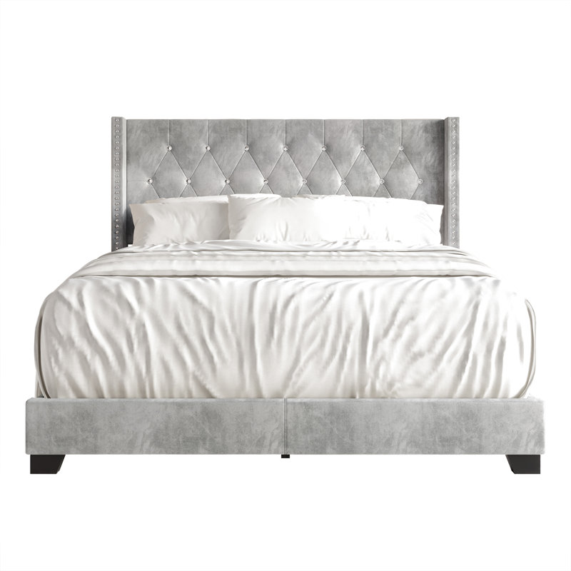 Elysian Upholstered Wingback Bed, Queen, Silver Gray