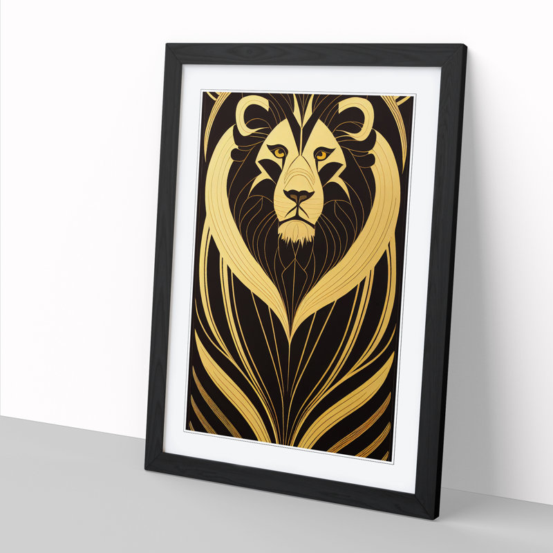 Lion Deco Vol.3 - Wall Art, Black Framed, 64cm H x 46cm W x 2cm D, White