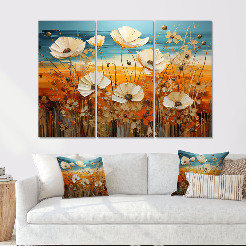 Beautiful Warm Flowers Field I - Flower Wall Art Print Set, 40" H x 60" W x 1" D, Wrapped Canvas