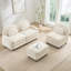 Teddy Fabric Cloud-like 3-Seat Sofa, Curved Backrest and Armrest with Lumbar Pillows, Modular 3 Seater Couch with Movable Ottoman-465831363-465831370