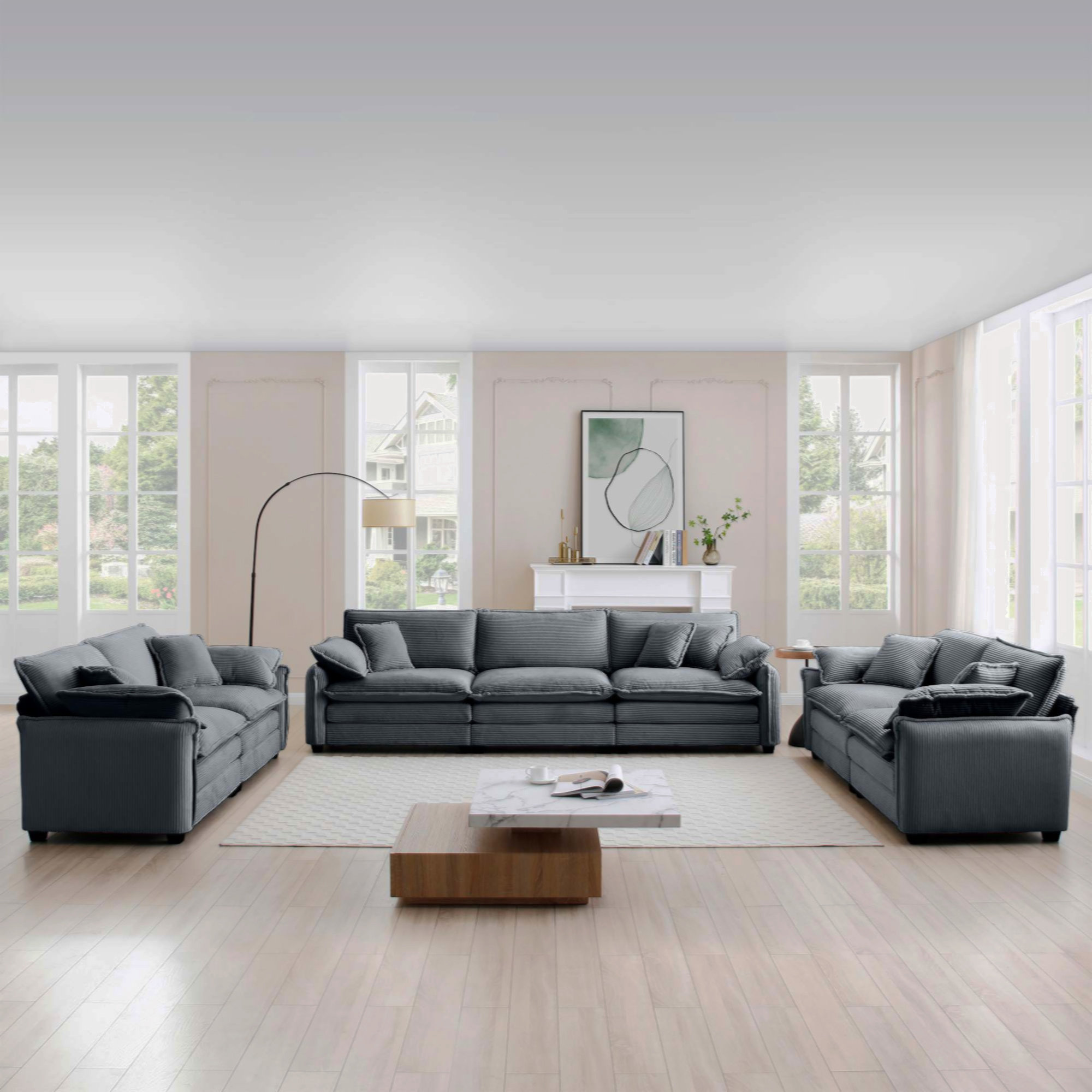 Hokku Designs Modern Fabric Living Room Sofa 2-Piece Set, Two 2 Seater ...