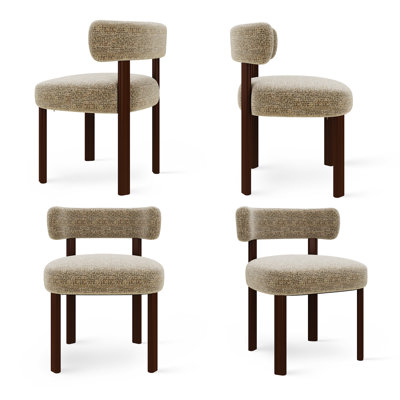  19.1'' Seat Height Modern Upholstered Curved Back Dining Chair With Solid Wood Legs