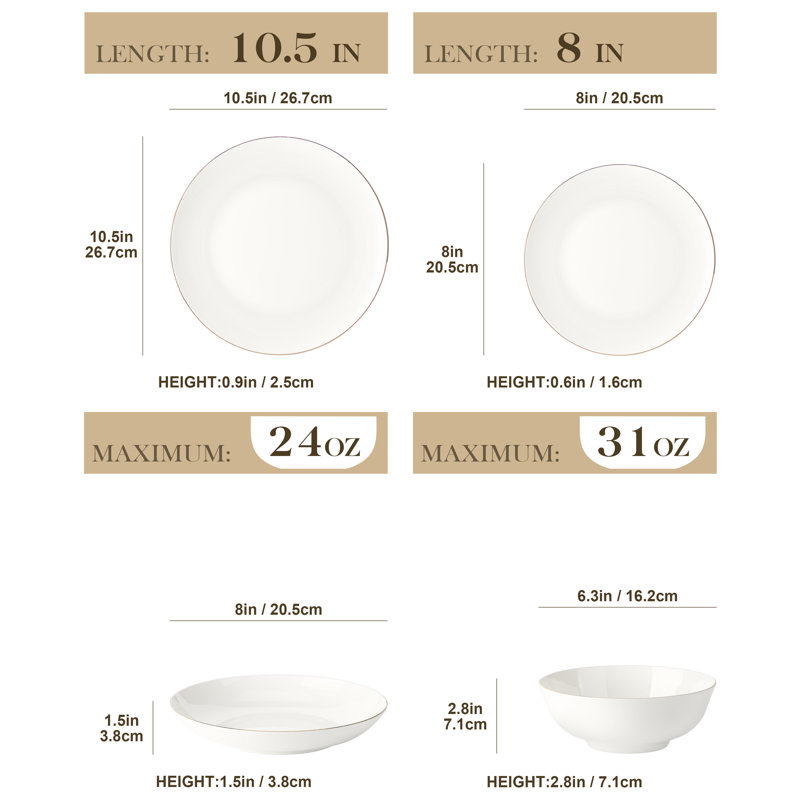 32 Piece Bone China Dinnerware Set, Service for 8