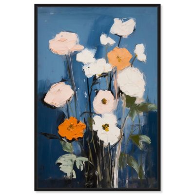 Art floral abstrait sur toile, art floral bleu