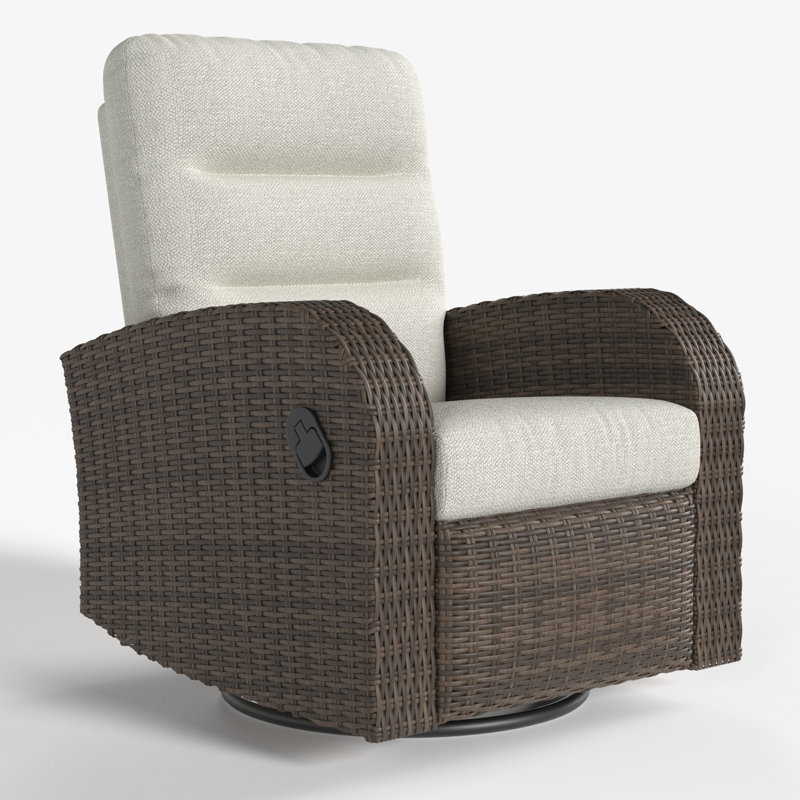 Swivel Premium All-Weather Wicker Outdoor Lounge Chair, Beige Cushion/Brown Frame
