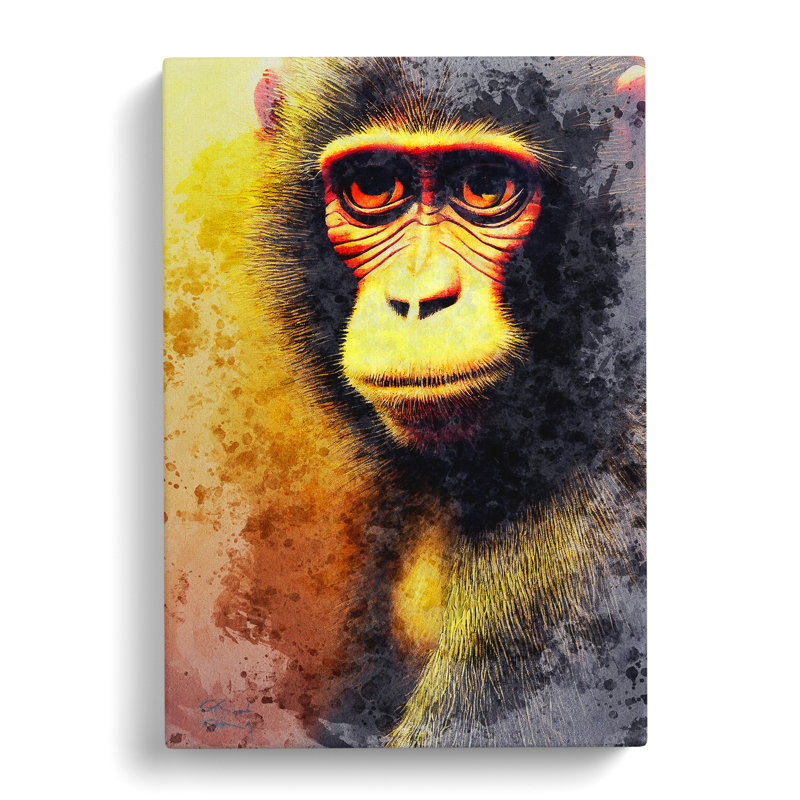 Watercolour Monkey No.1 - Wrapped Canvas, 76cm H x 50cm W x 3cm D