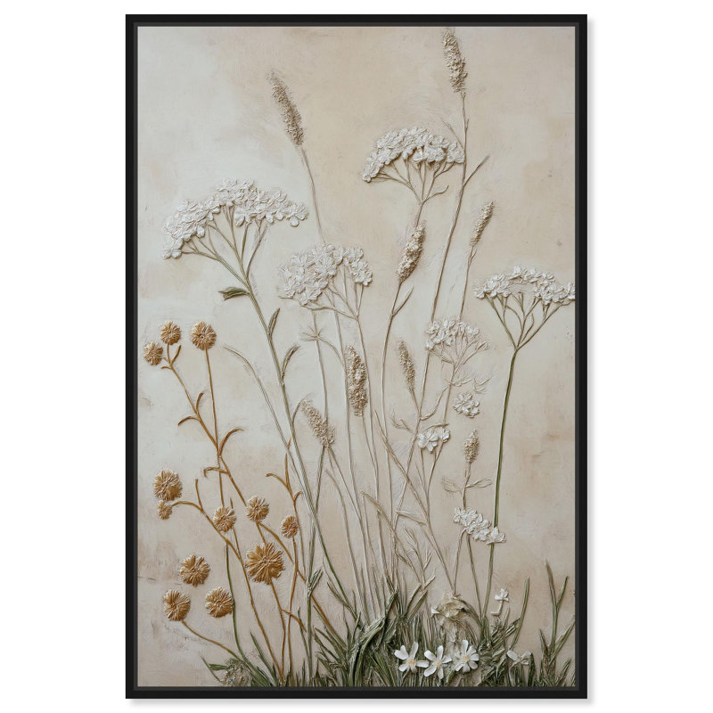 «Plaster Petal Panorama Canvas Vintage Botanical» par Art Remedy, H 25 po x l 17 po, Structure noire