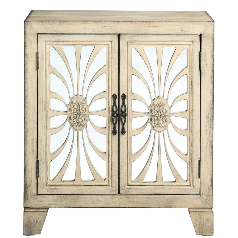 Elegant Antique White Console Table With Hidden Storage And Stable Legs Rectangular Mirrored Doors Shelf